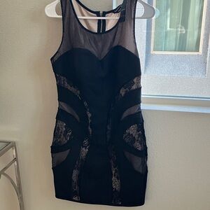 bebe Black‎ Mesh and Lace Mini Dress